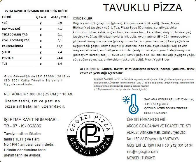 Tavuklu Pizza ( Chicken Chest ) detay görseli